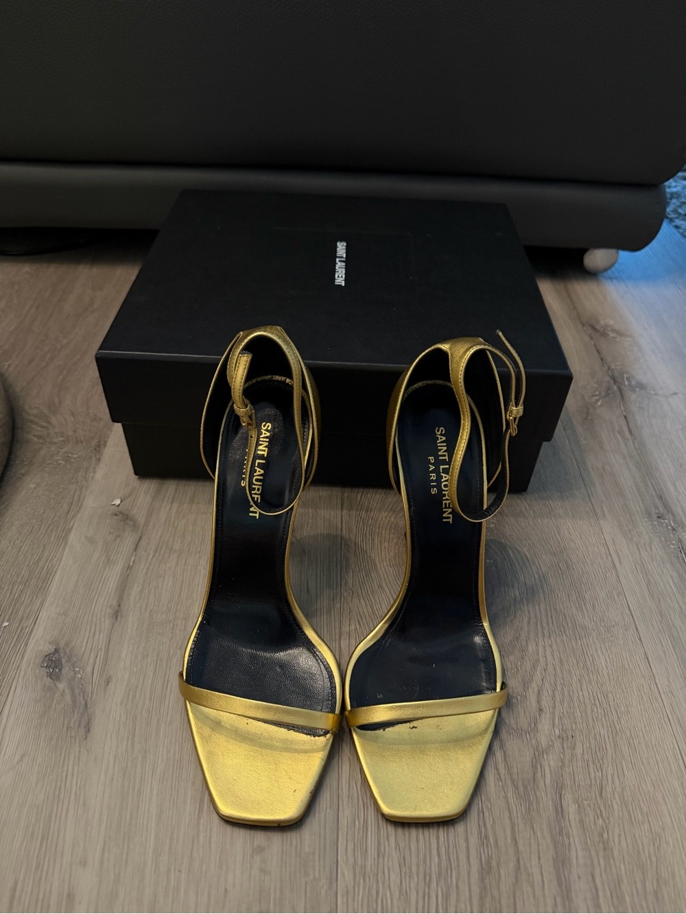 Saint Laurent Gold Opyum Ankle-Strap Sandals 110 YSL HEEL - Picture 3 of 9